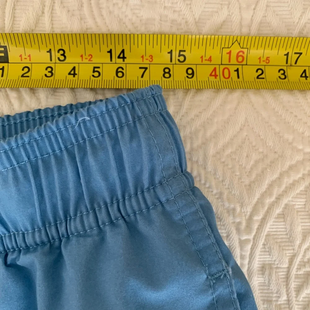 Goodfellow & Co Swim Shorts Men Size M Blue White Pink Stripes Pocket Drawstring